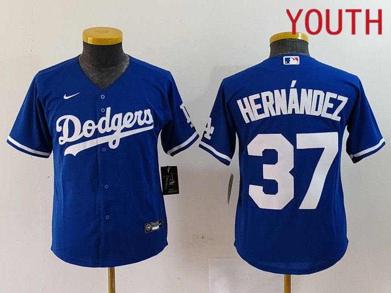 Youth Los Angeles Dodgers #37 Hernandez Blue Nike Game 2024 MLB Jersey style 724
